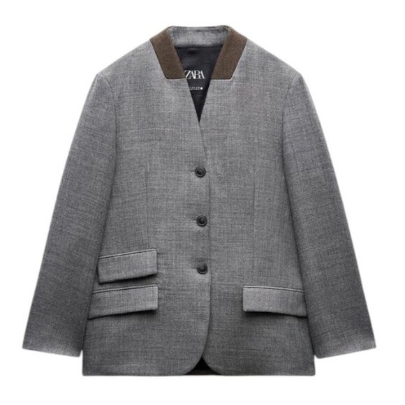 Zara Collection grey tailored oversized wool blazer size M - Picture 3 of 11